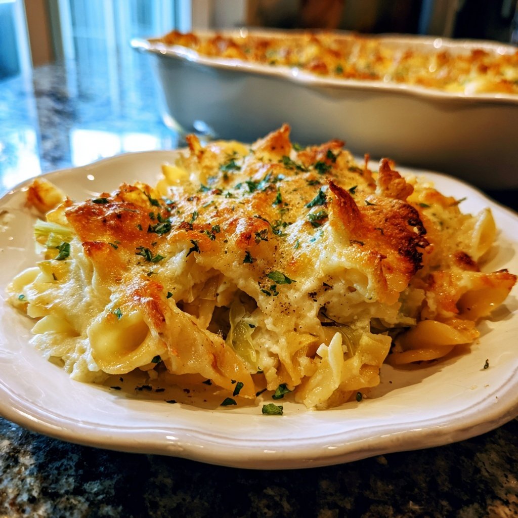 Nudelauflauf mit Lauch und Käse