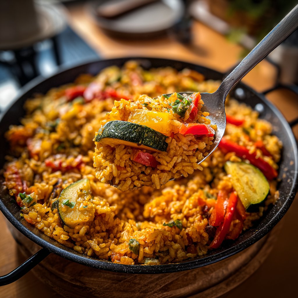 Paella mit Paprika und Zucchini