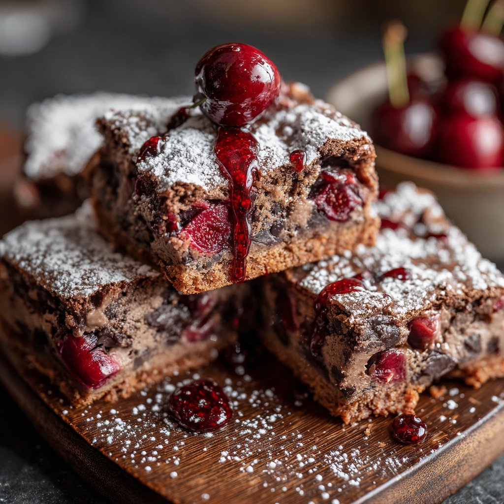 Blechkuchen mit Schokolade und Kirschen